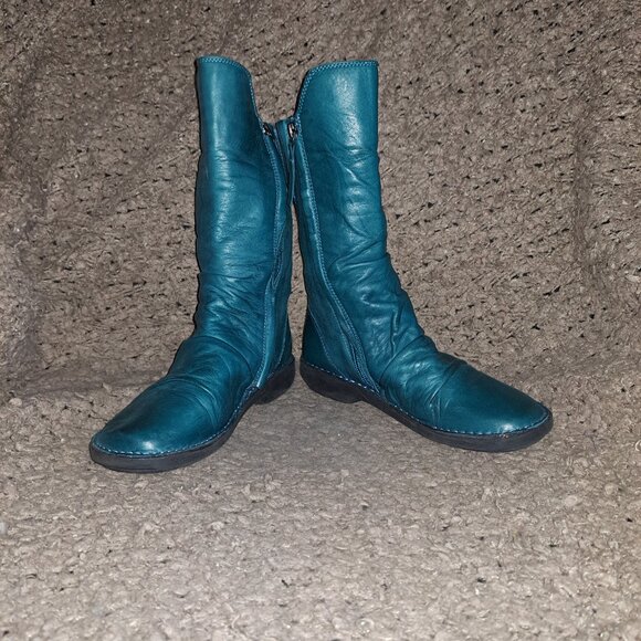 MIZ MOOZ-Teal Leather Ruched Mid Boots-Parnell-Rare Color-Sz 36-Near Mint - Picture 4 of 7
